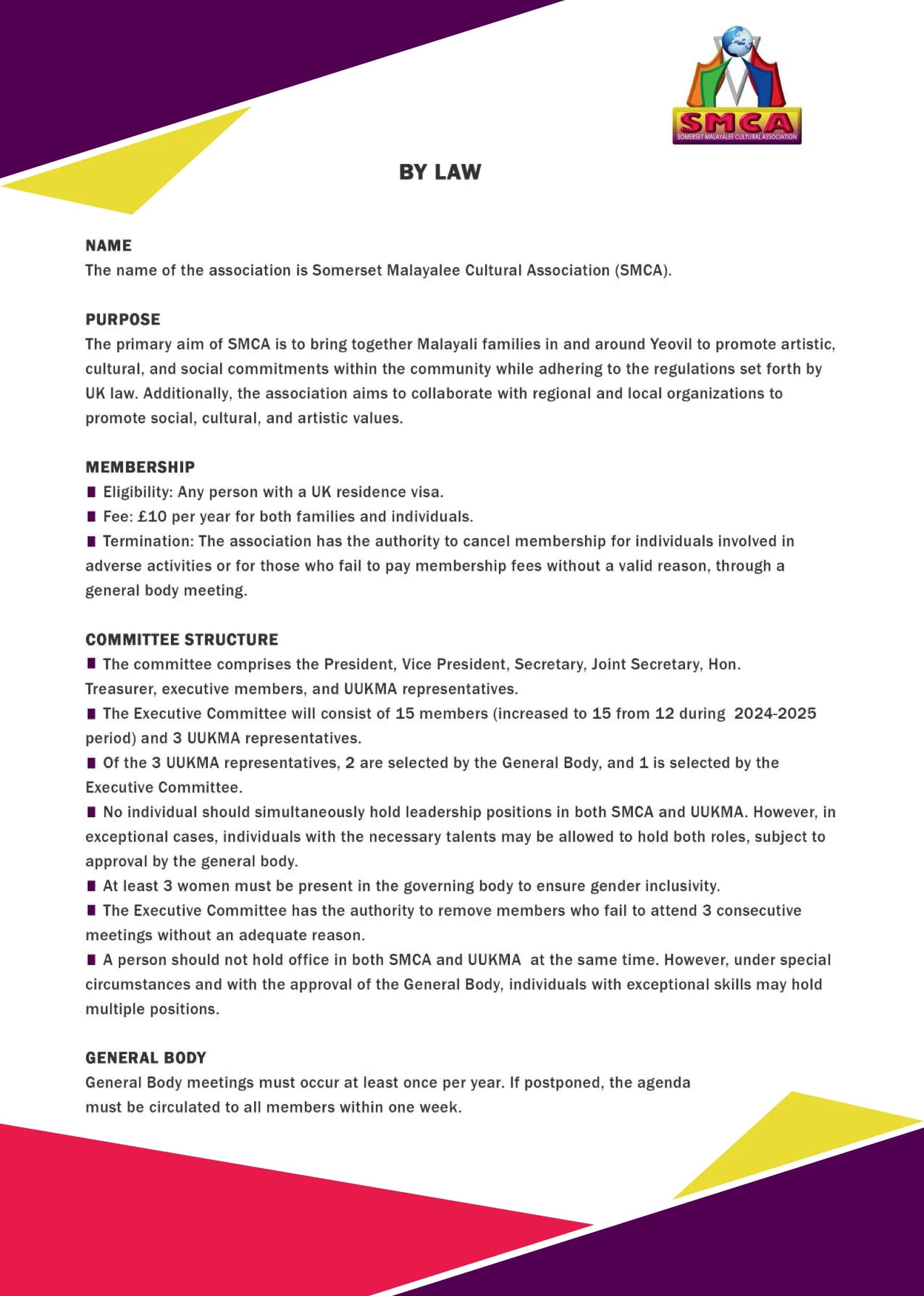 SMCA Bylaw - English, page 1 of 2